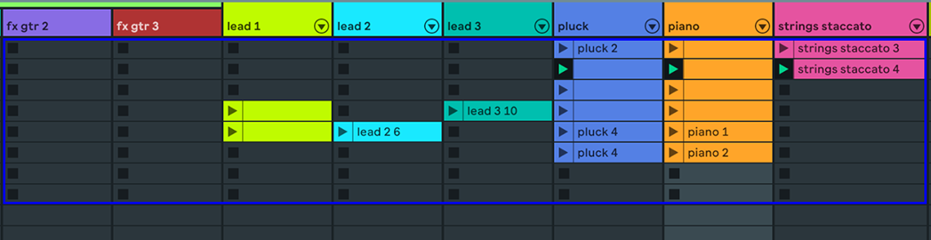 A screenshot of the zcx session ring in Ableton Live 12